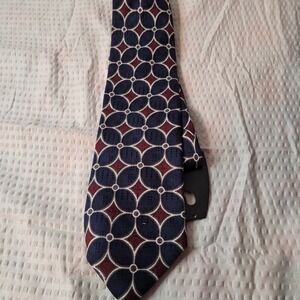 Giorgio Moreschi Mens Silk Tie Navy Blue Burgundy Geometric Circle Diamond